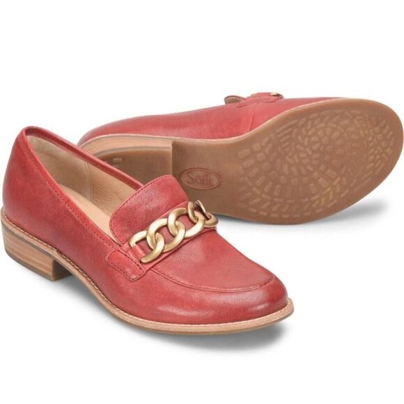 Sofft Women's Red Leather Chain Loafers Slip On Comfort Shoes Flats Size 6M - Picture 12 of 14